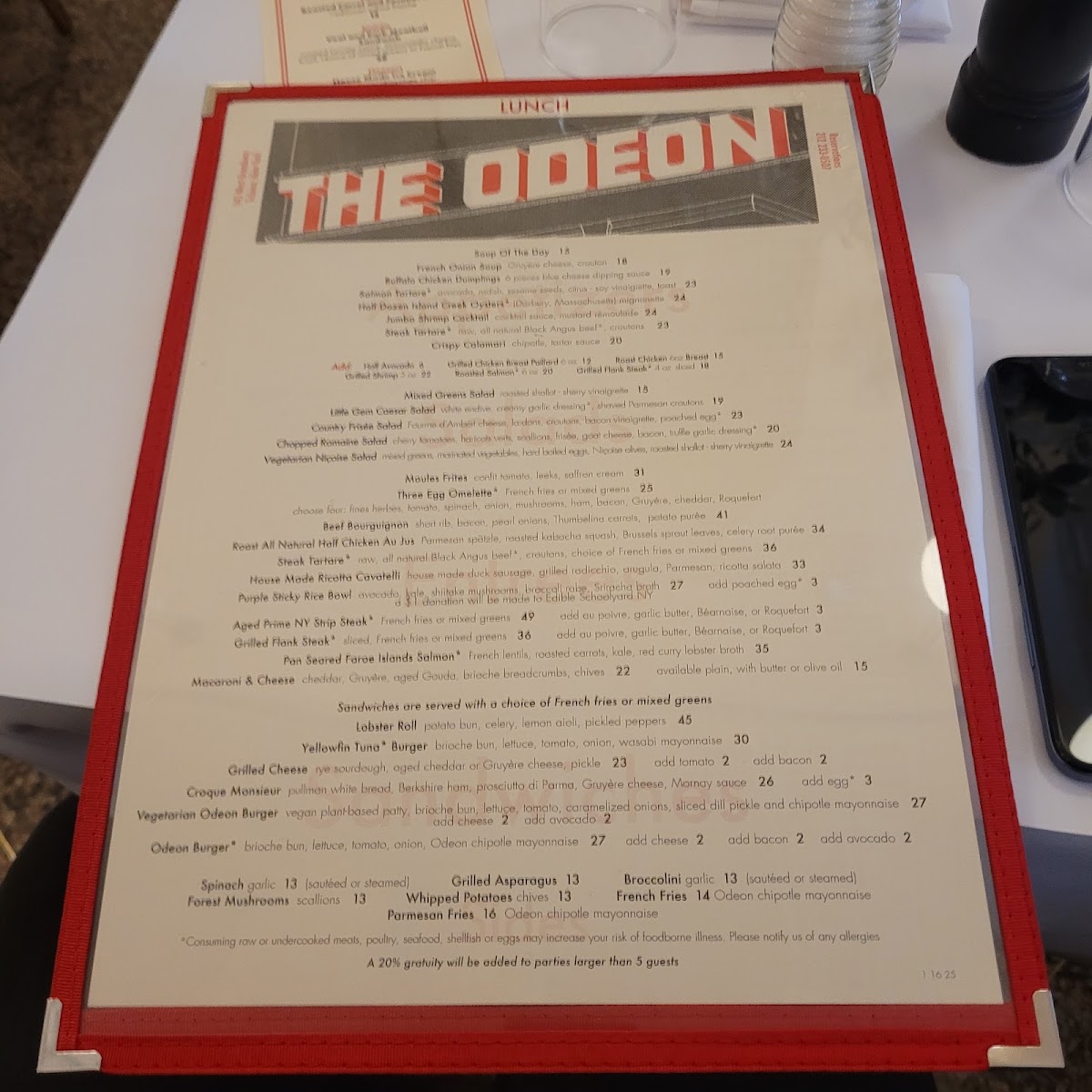 The Odeon Menu - Image 3